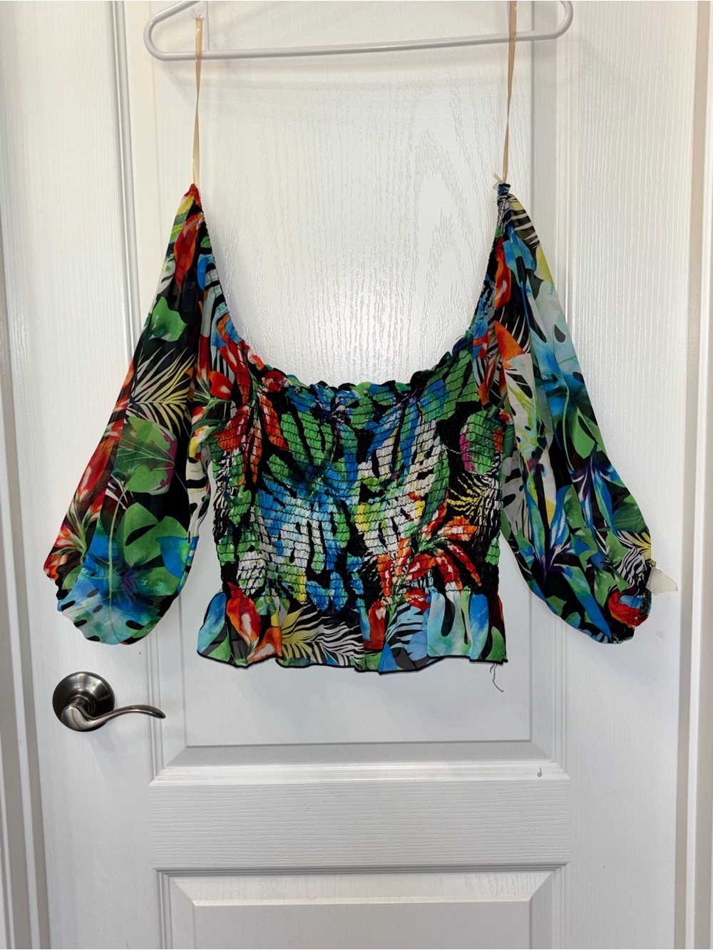 Tropical Multicolor Off-Shoulder Smocked Blouse
